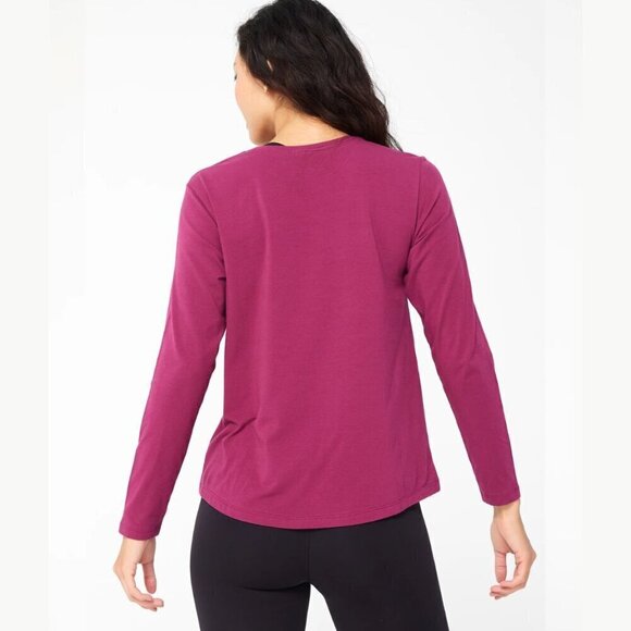 NWT Terez Bliss Twist Front Long Sleeve Peruvian Cotton Tee in Black Raspberry - Picture 10 of 10